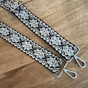 Ah-Dorned Boho woven funky ikat wide Purse replacement strap. Black Gray guitar
